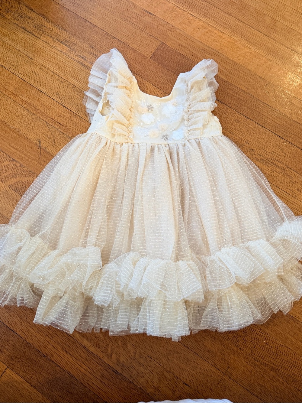 Toddler Girls Ivory Tulle Ruffle Dress with Floral Bodice